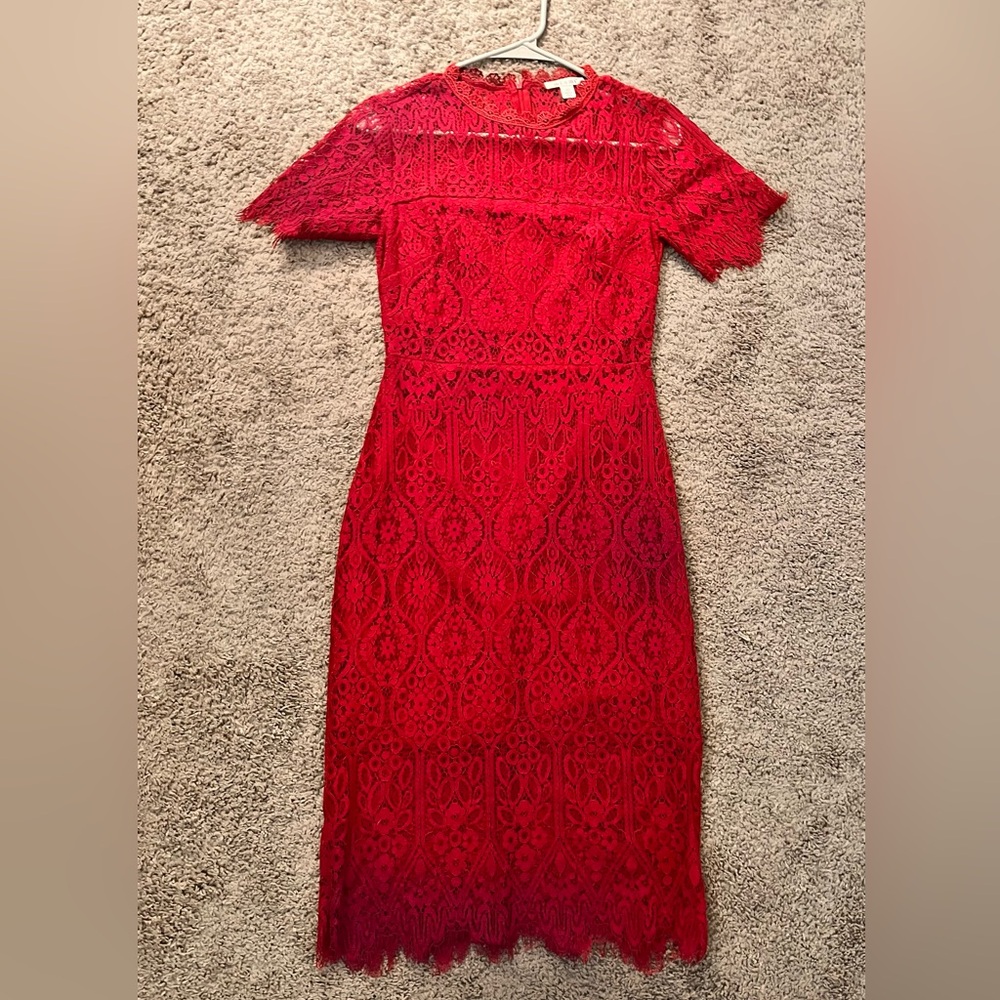 ✨Miami Red Lace Midi Dress